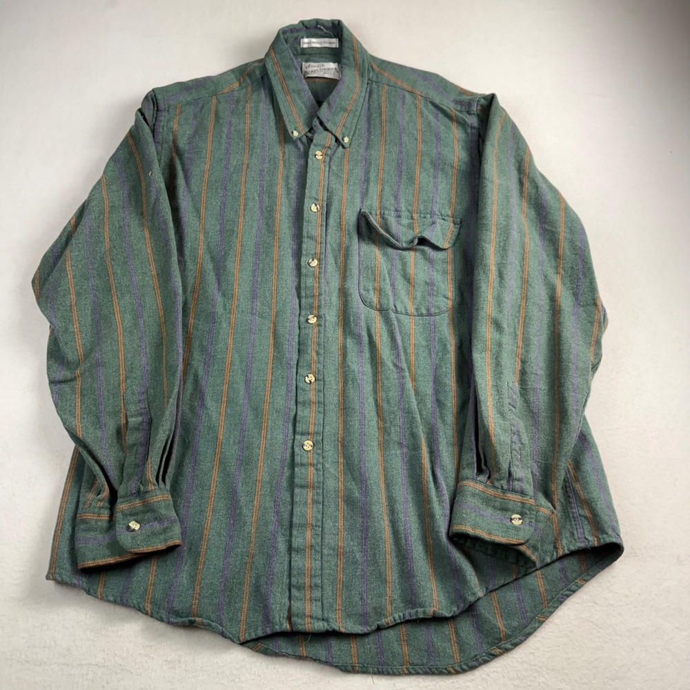 Vintage Sears Roebuck Mens Green Striped Flannel Shirt XLT Long Sleeve Button Up